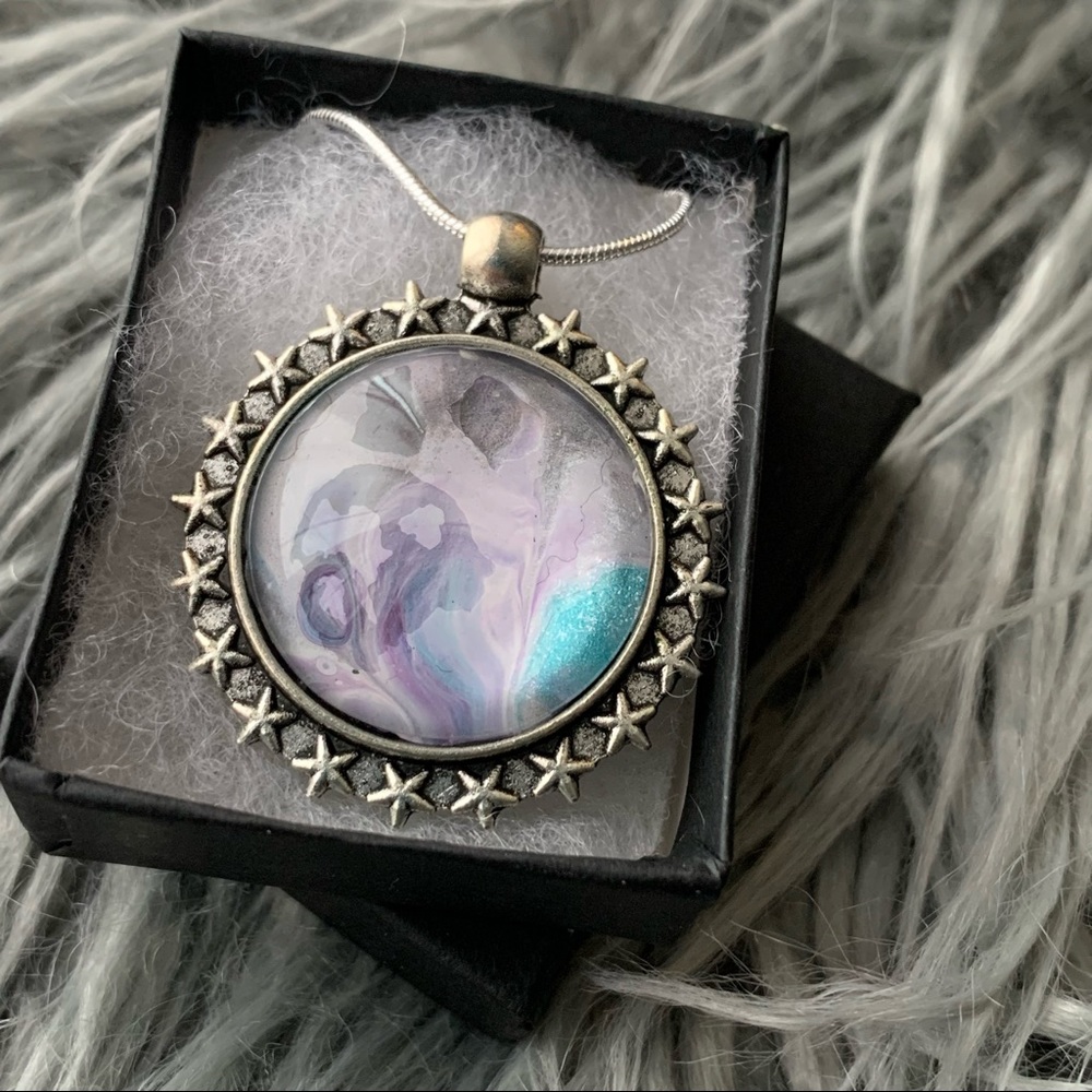 Handmade Fluid Art Necklace- Aura
